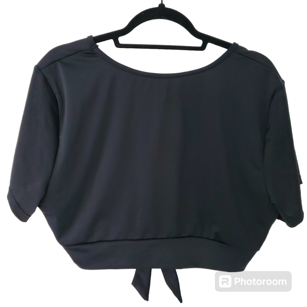 28. Shein Women's Black Swimsuit Top With Tie Back and Short Sleeves 3XL